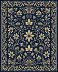 Navy Gold Floral Vine Design Rug
