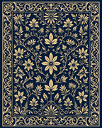 Navy Gold Floral Vine Design Rug