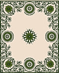 Ornate Green Floral Scrollwork Design Rug
