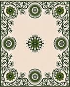 Ornate Green Floral Scrollwork Design Rug