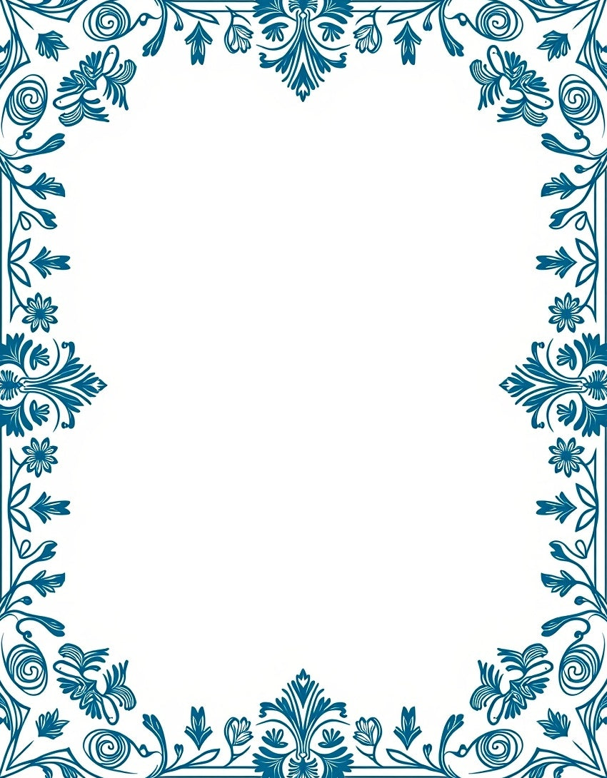 Classic Teal Floral Swirl Border Rug