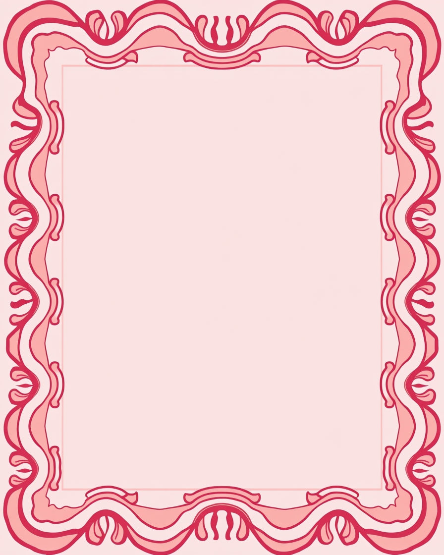 Ornate Red Ribbon Scroll Pattern Rug