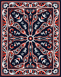 Red White Black Symmetrical Floral Pattern Rug
