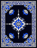 Bold Blue White Geometric Floral Pattern Rug