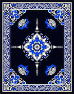 Bold Blue White Geometric Floral Pattern Rug