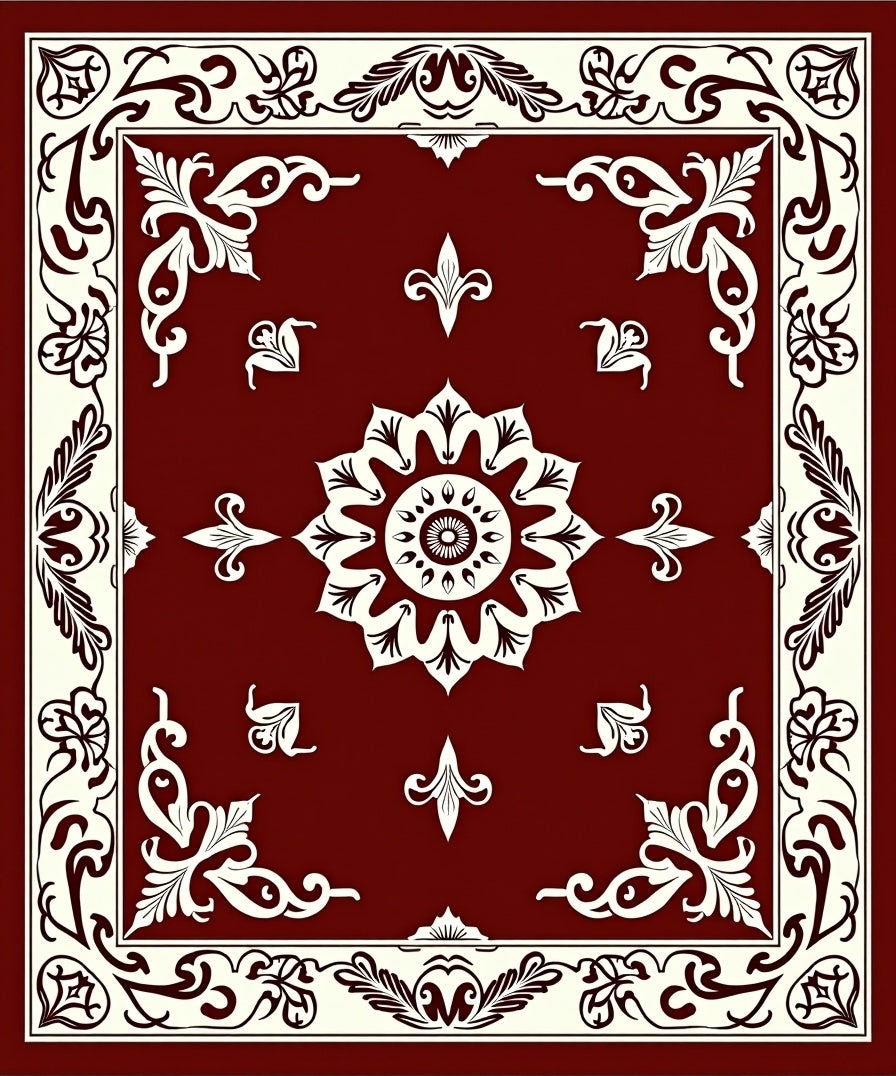 Ornate Floral Red Cream Medallion Rug