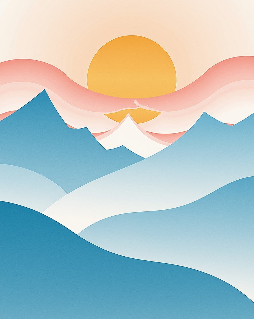 Abstract Mountain Peaks Sun Design Rug