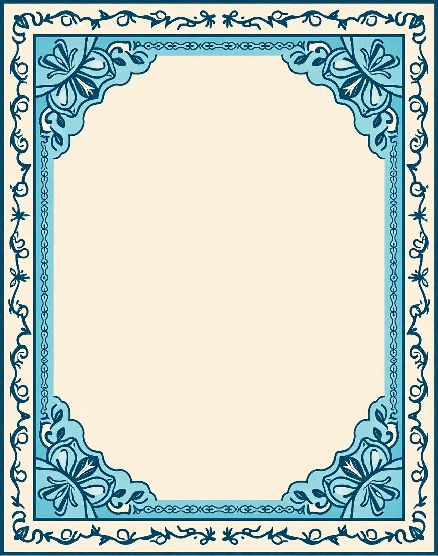 Ornate Blue Floral And Scroll Design Rug