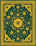 Intricate Floral Patterned Teal Rug