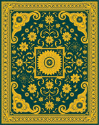 Intricate Floral Patterned Teal Rug