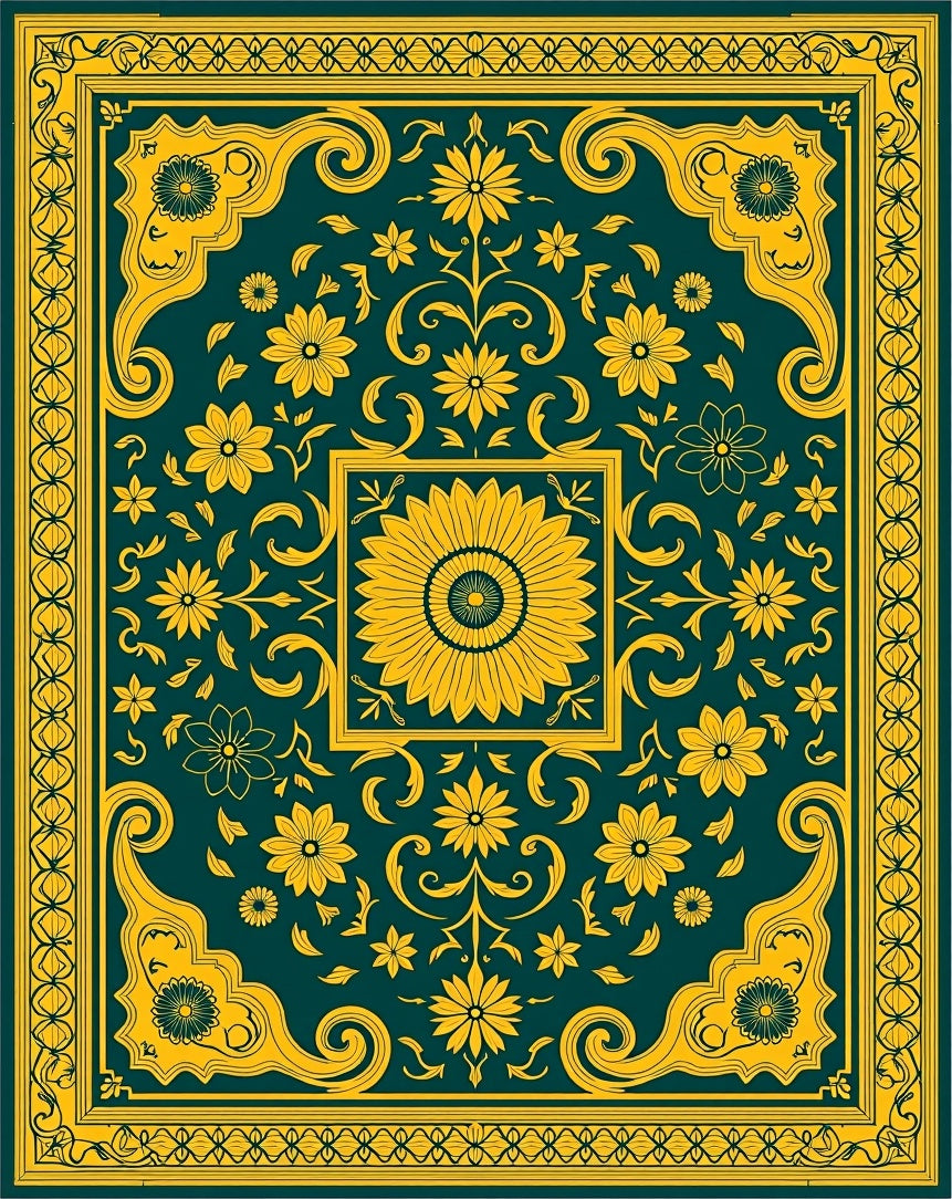 Intricate Floral Patterned Teal Rug