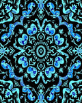 Intricate Blue Floral Damask Pattern Rug