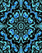 Intricate Blue Floral Damask Pattern Rug