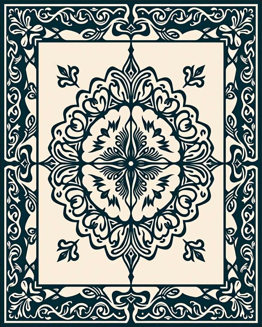 Damask With Intricate Symmetry Pattern Rug