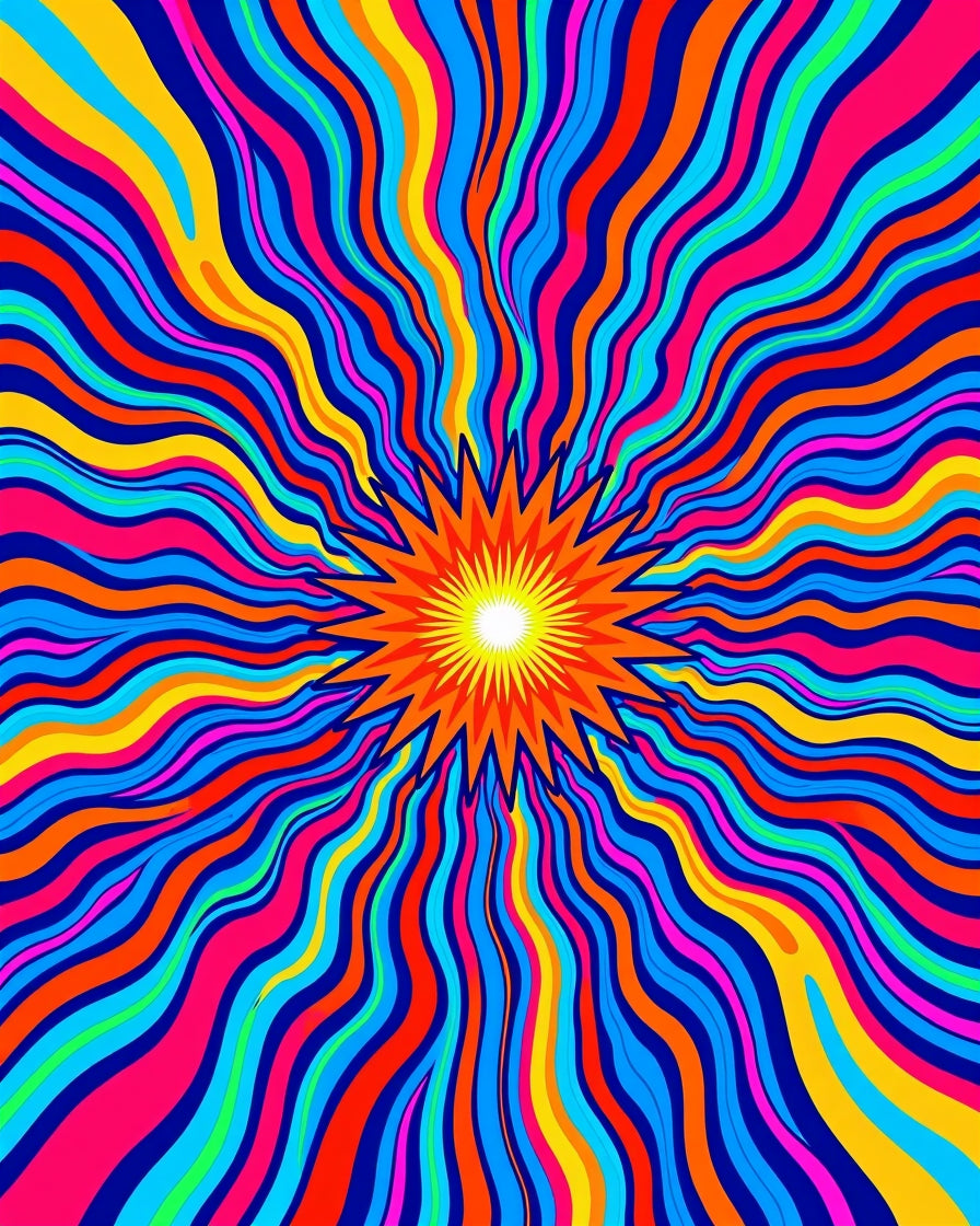 Vibrant Sunburst Rainbow Waves Rug