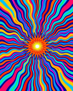 Vibrant Sunburst Rainbow Waves Rug