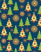 Festive Green Yellow Trees Sunbursts Rug