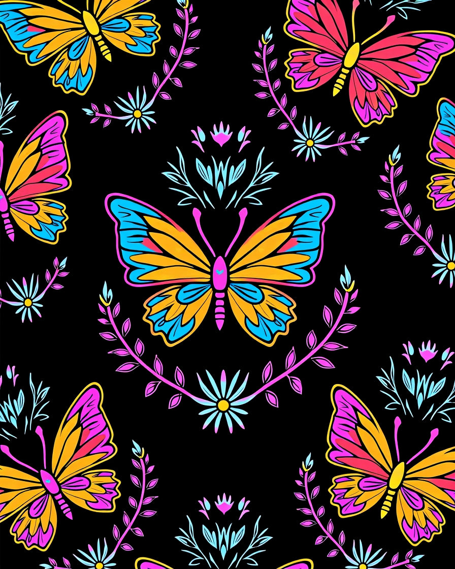 Vibrant Butterfly and Floral Pattern Rug