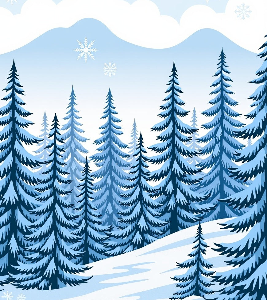 Winter Evergreen Forest Snowflake Scenery Pattern Rug