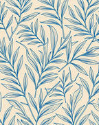 Blue Leaf Line Art Pattern Rug