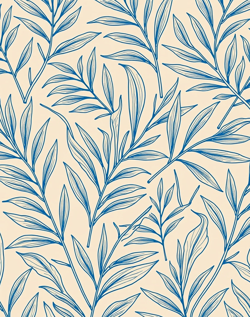 Blue Leaf Line Art Pattern Rug