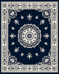 Ornate Blue Floral Mandala Border Rug