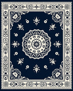 Ornate Blue Floral Mandala Border Rug