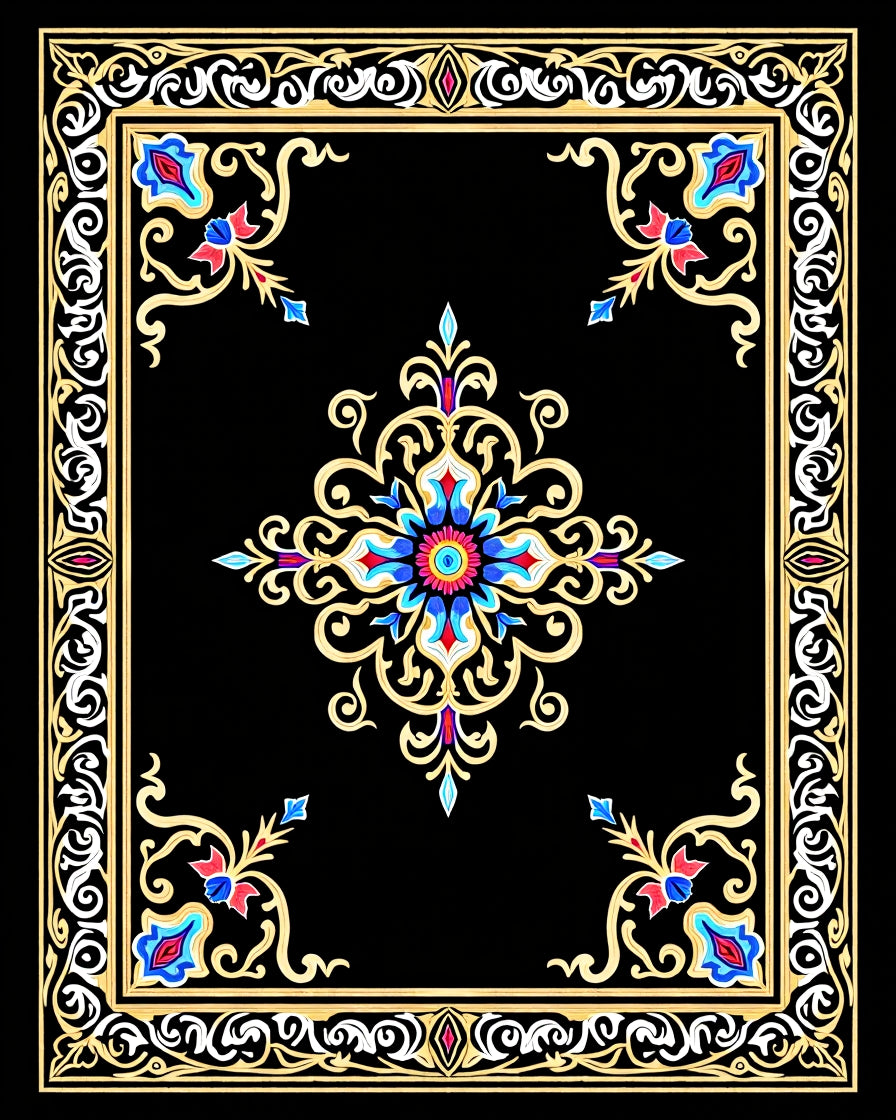 Ornate Floral Black Gold Rug