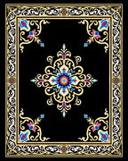 Ornate Floral Black Gold Rug