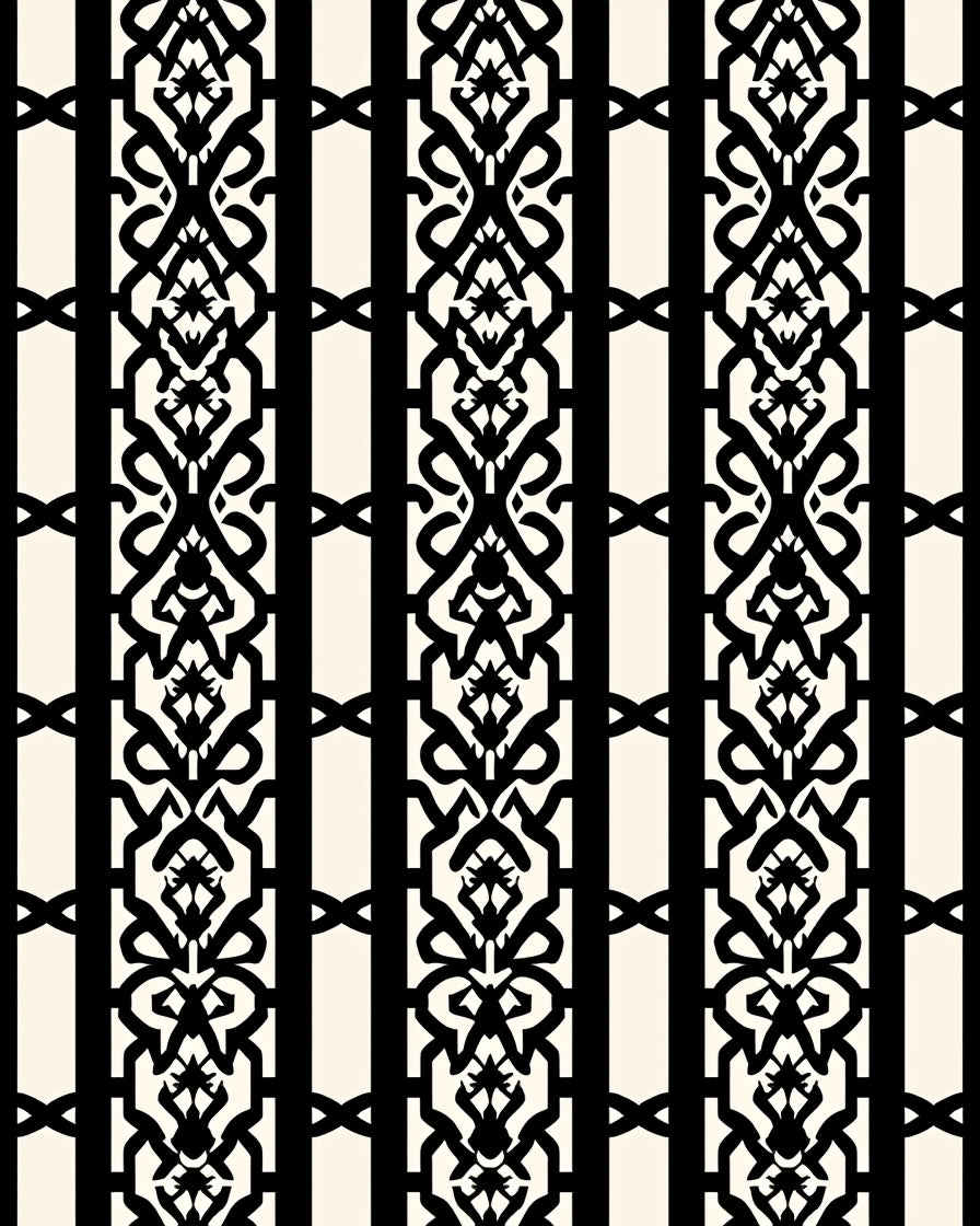 Black Intricate Paisley Stripes Rug