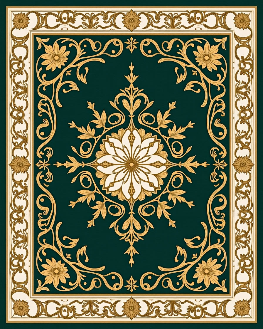 Ornate Teal Gold Floral Medallion Rug