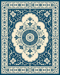 Vintage Blue Floral Mandala Pattern Rug