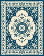 Vintage Blue Floral Mandala Pattern Rug