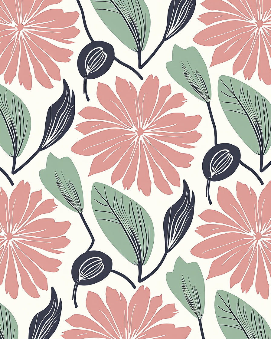 Retro Floral Botanical Pattern Rug