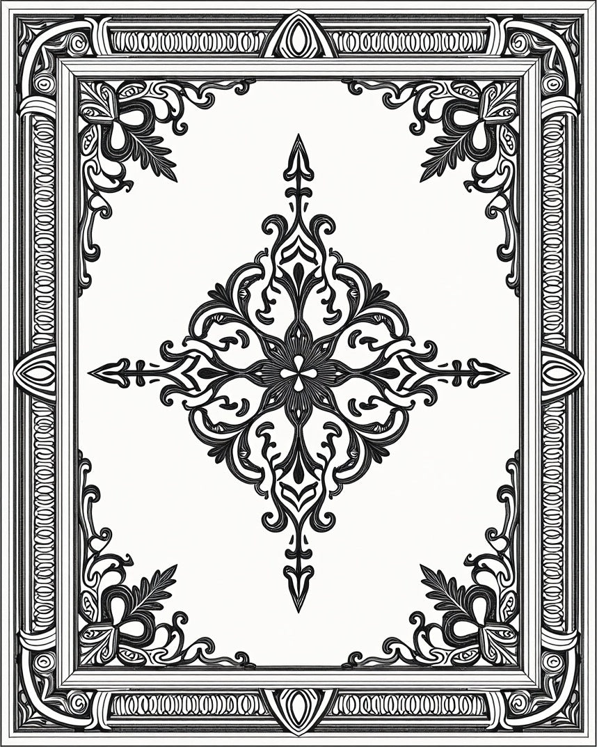 Intricate Black Floral Border Design Rug