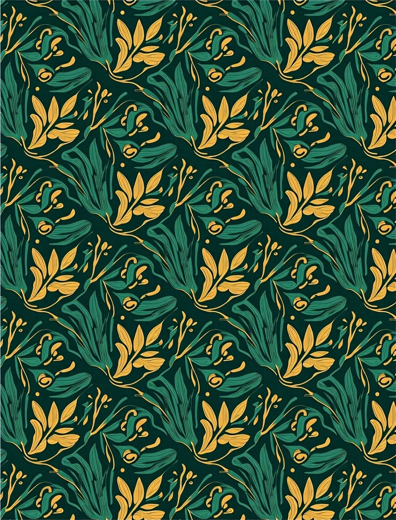 Lush Emerald Gold Floral Pattern Rug