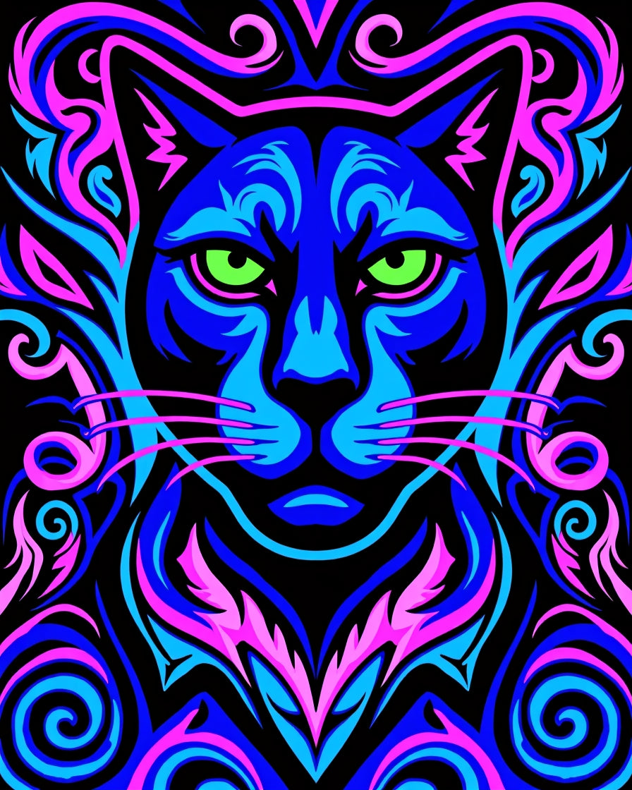 Vibrant Neon Panther With Swirls Rug