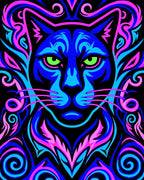 Vibrant Neon Panther With Swirls Rug