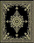 Elegant Black Gold Floral Motif Rug