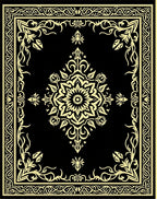 Elegant Black Gold Floral Motif Rug