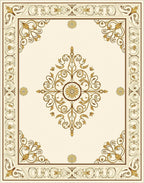 Cream Gold Ornate Floral Scroll Design Rug