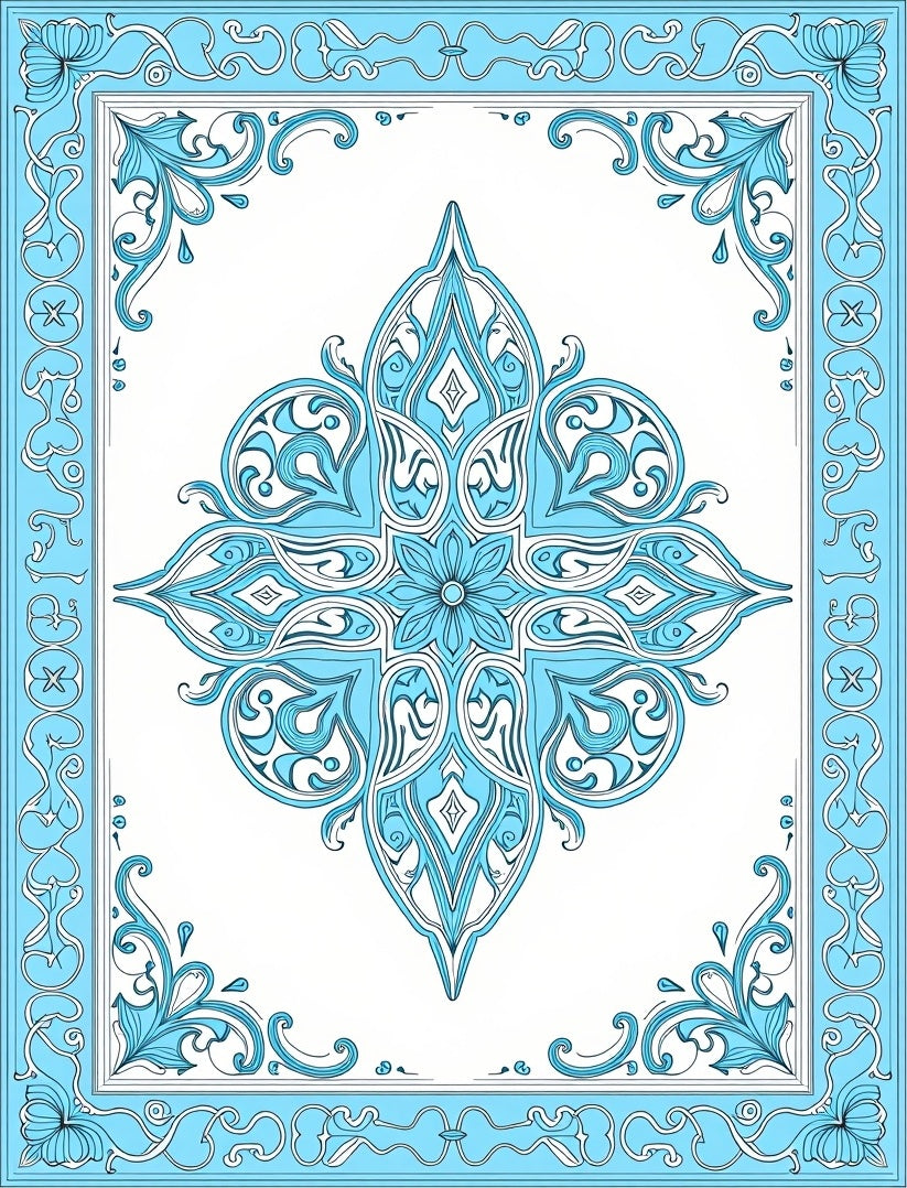 Exquisite Light Blue Floral Medallion Rug