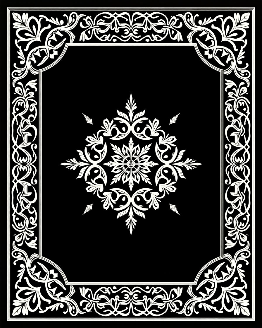 White Arabesque Floral Frame Rug