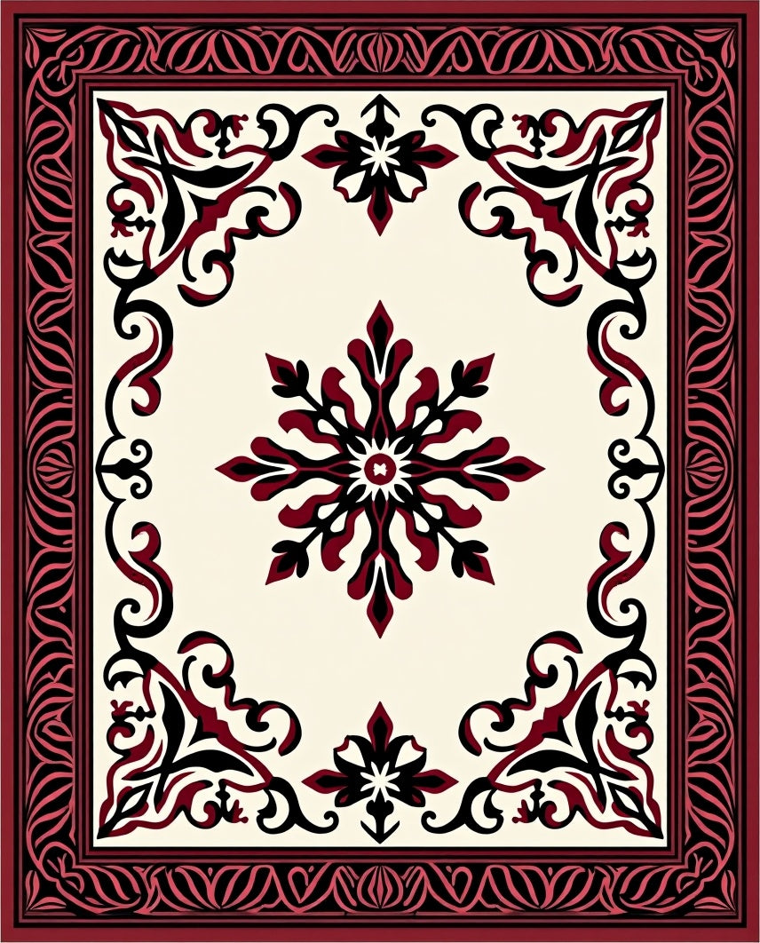 Elegant Red Black Classic Medallion Design Rug