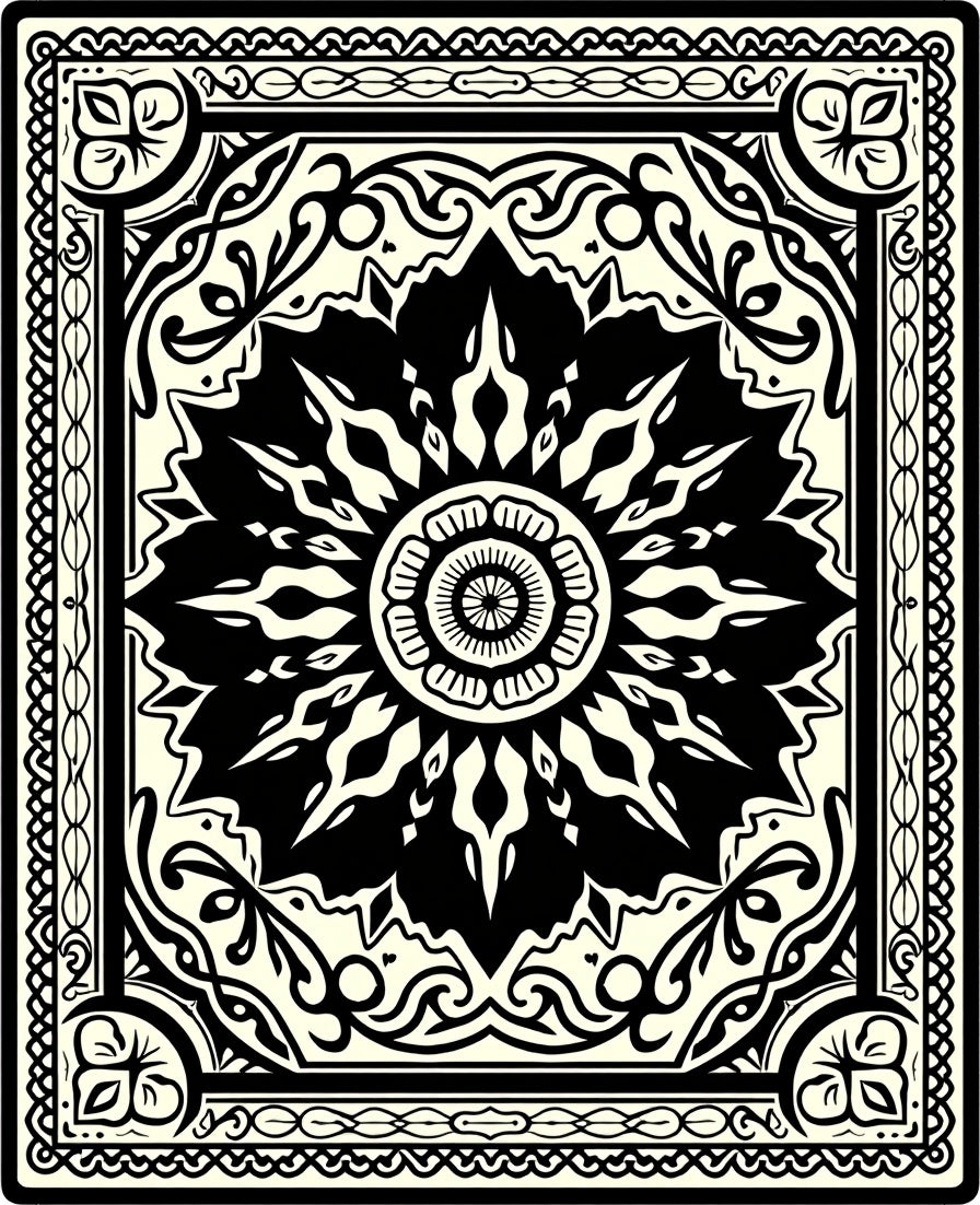 Black and Cream Sunburst Medallion Rug