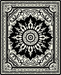 Black and Cream Sunburst Medallion Rug