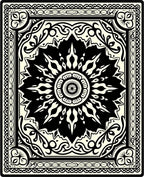 Black and Cream Sunburst Medallion Rug