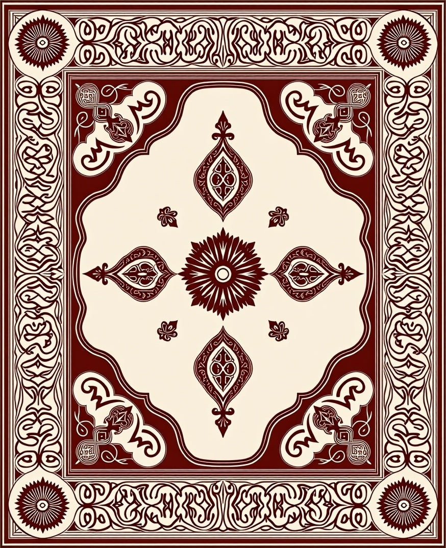 Intricate Red And Cream Symmetry Design Rug