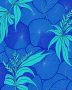 Teal Leaves on Deep Blue Circles Rug