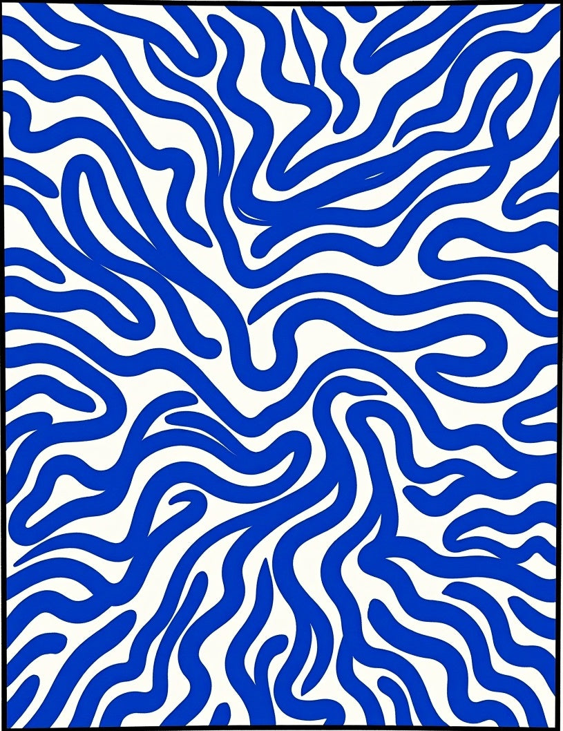 Bold Blue Wavy Abstract Pattern Rug